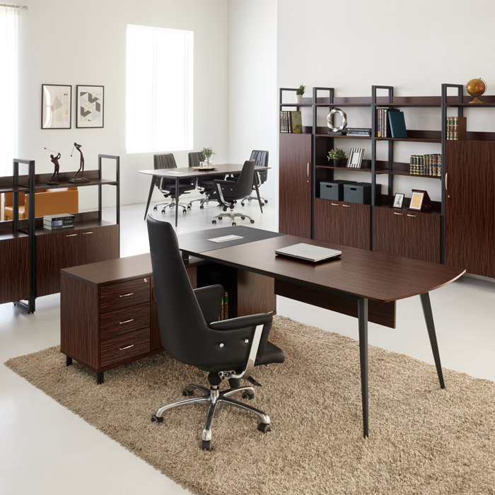 중역 흑단 마이스터 사무실 책상 세트 (투톤 일자) 사무용가구, 사무실책상, 회의실책상, 사무실파티션